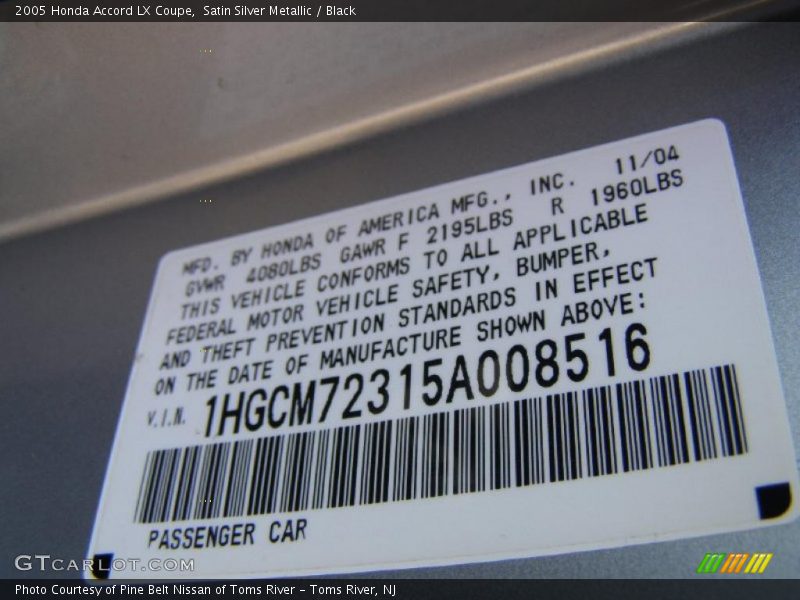 Satin Silver Metallic / Black 2005 Honda Accord LX Coupe