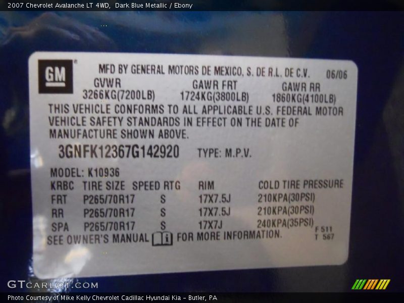 Dark Blue Metallic / Ebony 2007 Chevrolet Avalanche LT 4WD
