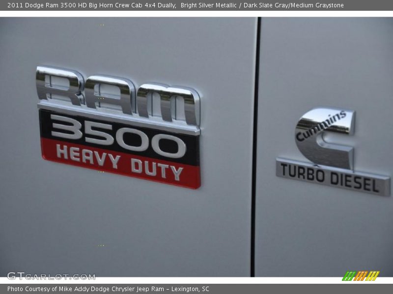 Bright Silver Metallic / Dark Slate Gray/Medium Graystone 2011 Dodge Ram 3500 HD Big Horn Crew Cab 4x4 Dually
