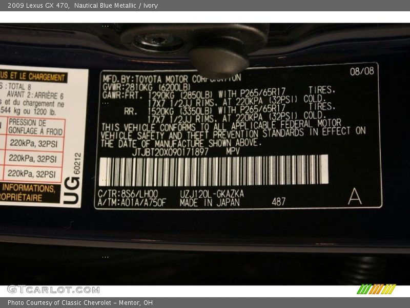 2009 GX 470 Nautical Blue Metallic Color Code 8S6