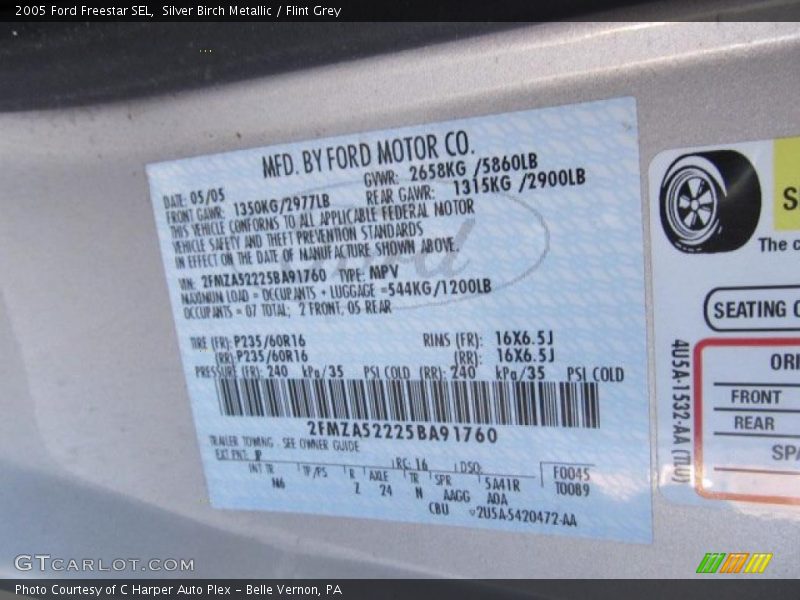 2005 Freestar SEL Silver Birch Metallic Color Code JP