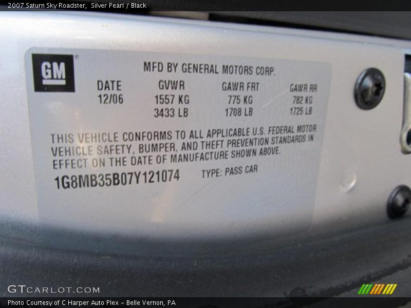 Silver Pearl / Black 2007 Saturn Sky Roadster