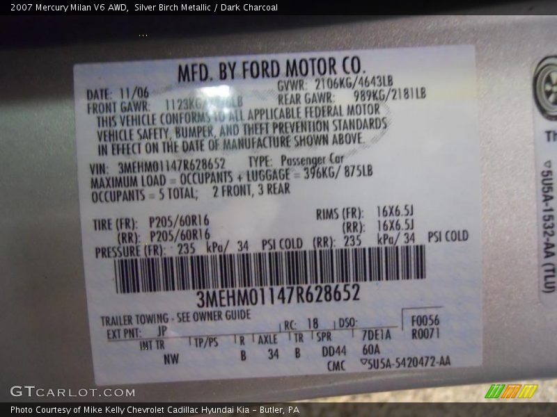 Silver Birch Metallic / Dark Charcoal 2007 Mercury Milan V6 AWD