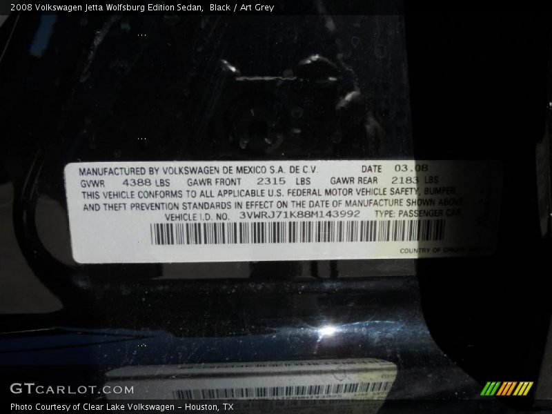 Black / Art Grey 2008 Volkswagen Jetta Wolfsburg Edition Sedan