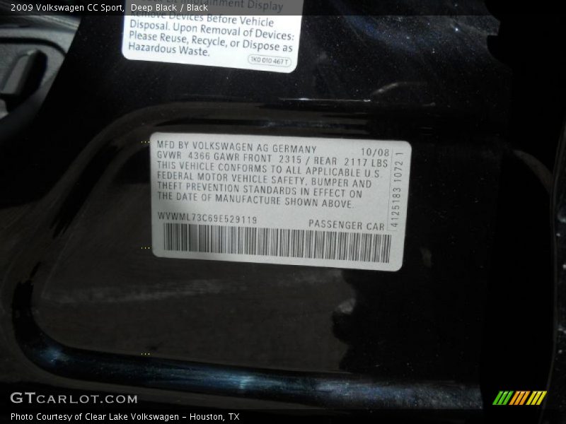 Deep Black / Black 2009 Volkswagen CC Sport