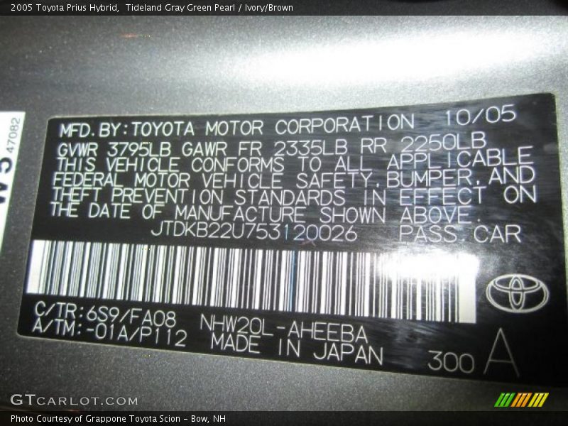 2005 Prius Hybrid Tideland Gray Green Pearl Color Code 6S9
