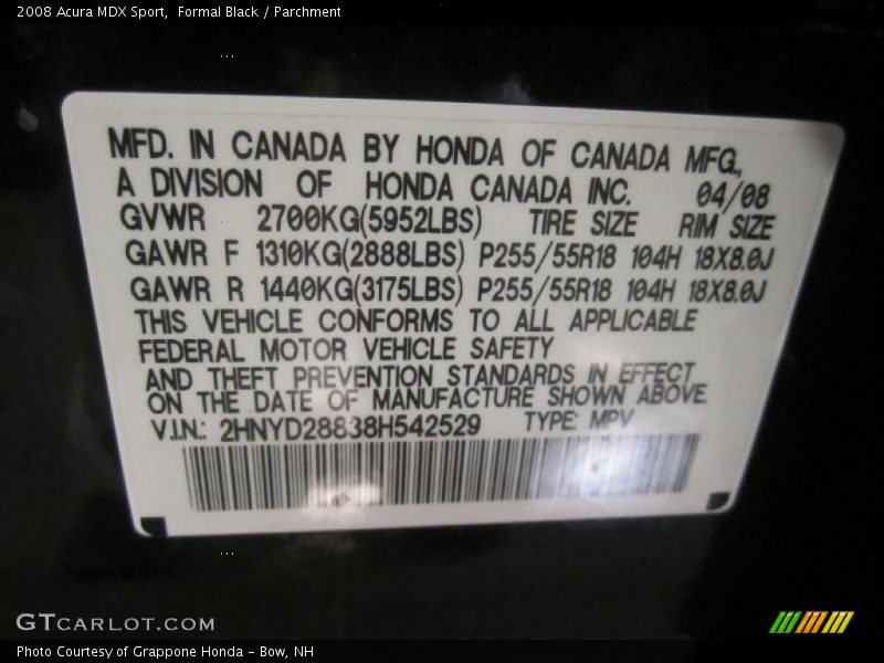 Formal Black / Parchment 2008 Acura MDX Sport