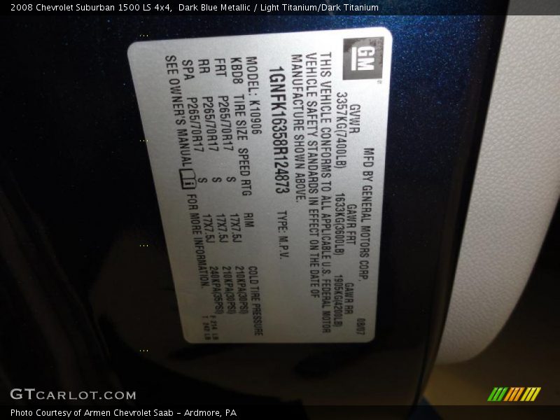Dark Blue Metallic / Light Titanium/Dark Titanium 2008 Chevrolet Suburban 1500 LS 4x4