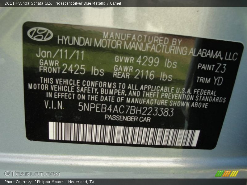 Iridescent Silver Blue Metallic / Camel 2011 Hyundai Sonata GLS