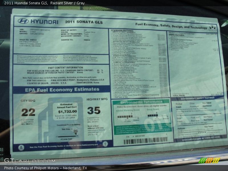Radiant Silver / Gray 2011 Hyundai Sonata GLS