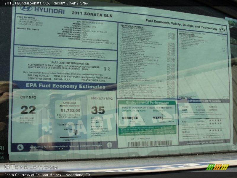 Radiant Silver / Gray 2011 Hyundai Sonata GLS