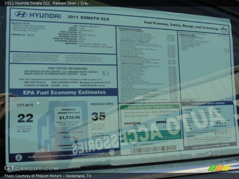 Radiant Silver / Gray 2011 Hyundai Sonata GLS