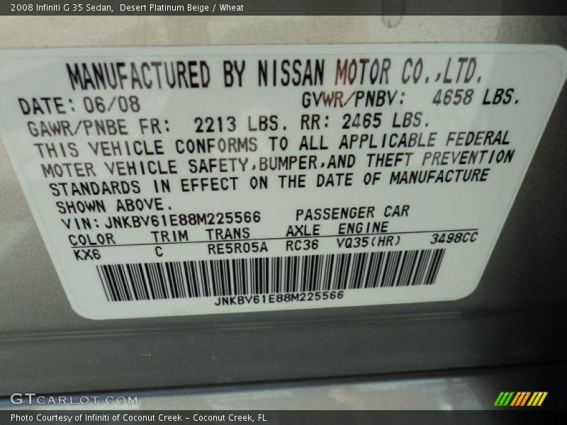 Desert Platinum Beige / Wheat 2008 Infiniti G 35 Sedan