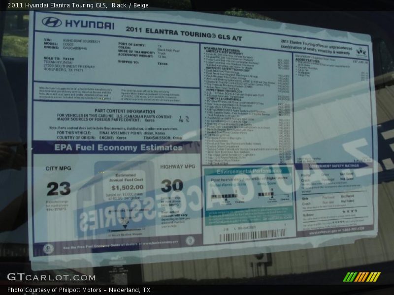  2011 Elantra Touring GLS Window Sticker