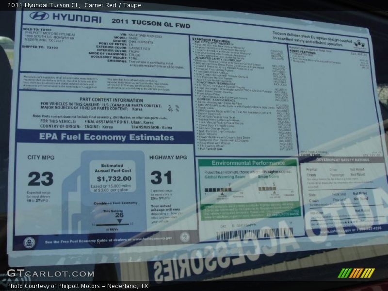  2011 Tucson GL Window Sticker