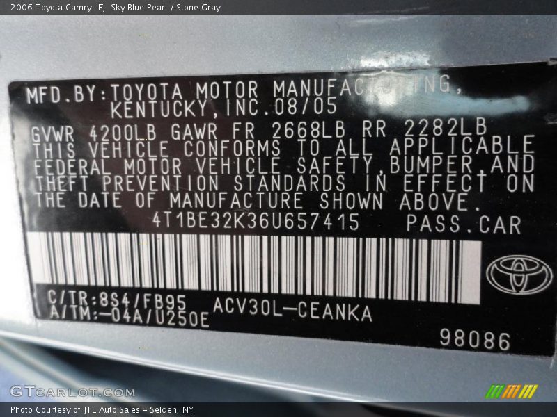 Sky Blue Pearl / Stone Gray 2006 Toyota Camry LE