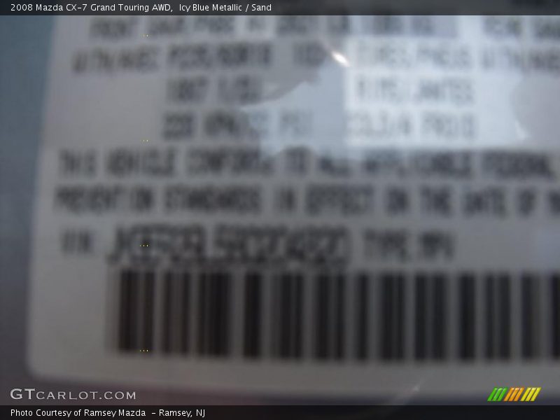 Icy Blue Metallic / Sand 2008 Mazda CX-7 Grand Touring AWD