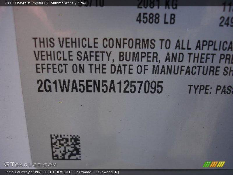 Summit White / Gray 2010 Chevrolet Impala LS