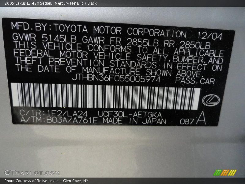 Mercury Metallic / Black 2005 Lexus LS 430 Sedan