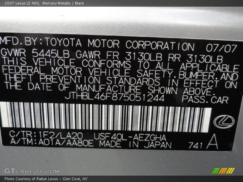 Mercury Metallic / Black 2007 Lexus LS 460