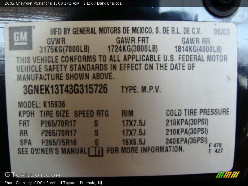 Black / Dark Charcoal 2003 Chevrolet Avalanche 1500 Z71 4x4