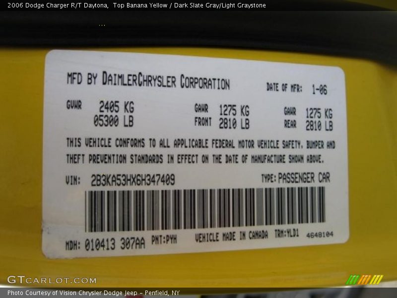 2006 Charger R/T Daytona Top Banana Yellow Color Code PYH