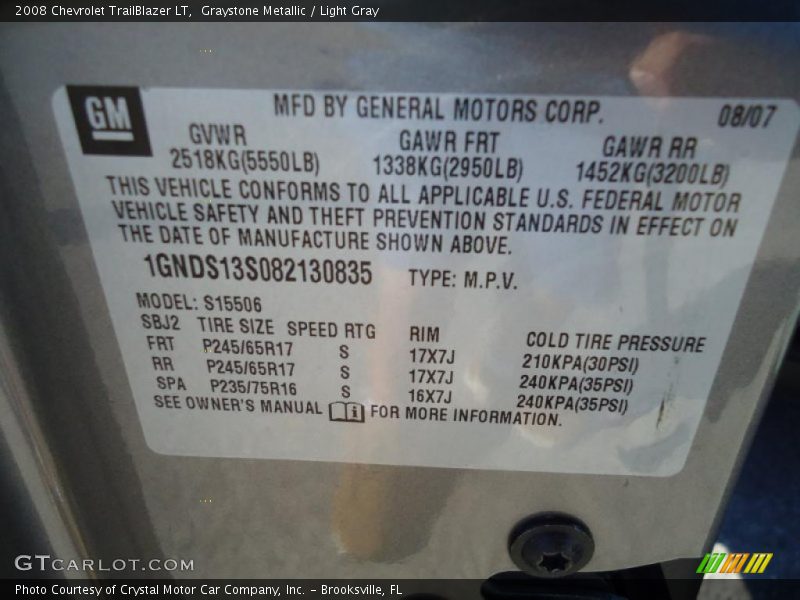 Graystone Metallic / Light Gray 2008 Chevrolet TrailBlazer LT