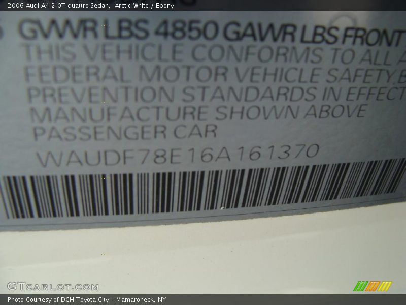 Arctic White / Ebony 2006 Audi A4 2.0T quattro Sedan