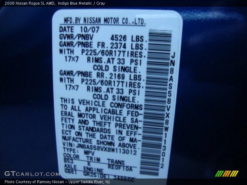 Indigo Blue Metallic / Gray 2008 Nissan Rogue SL AWD
