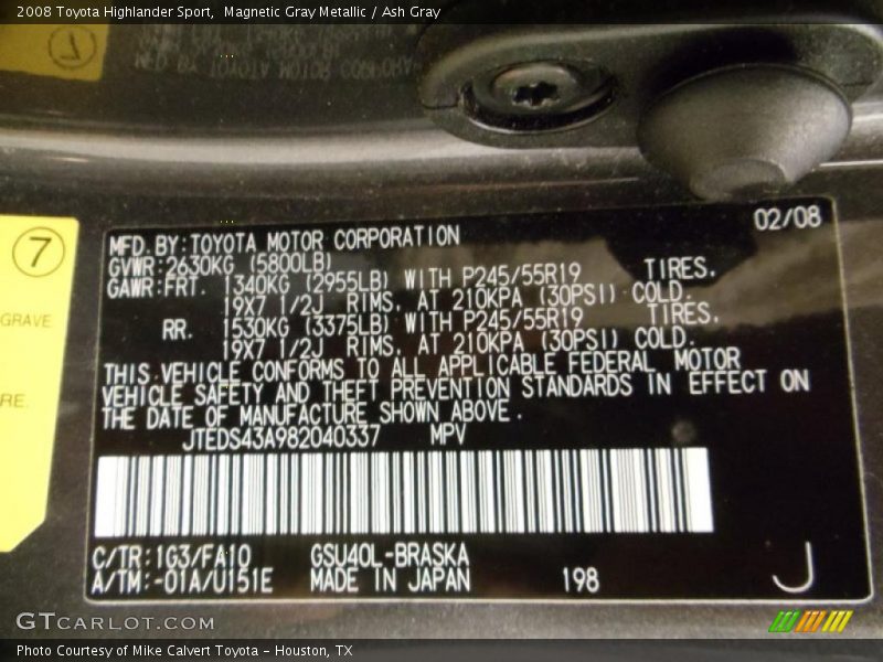 Magnetic Gray Metallic / Ash Gray 2008 Toyota Highlander Sport