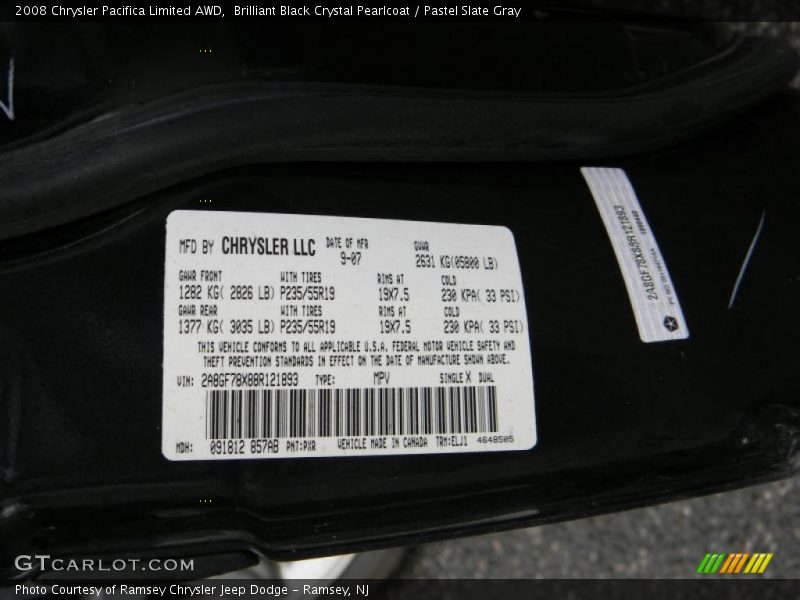 Brilliant Black Crystal Pearlcoat / Pastel Slate Gray 2008 Chrysler Pacifica Limited AWD