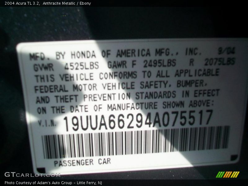 Anthracite Metallic / Ebony 2004 Acura TL 3.2