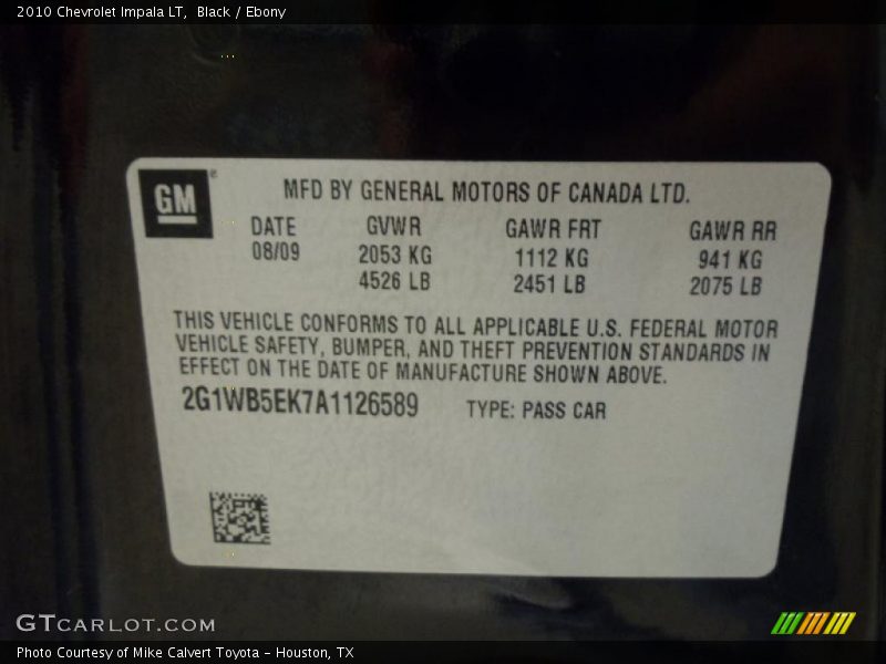 Black / Ebony 2010 Chevrolet Impala LT