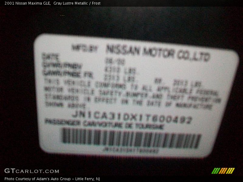 Gray Lustre Metallic / Frost 2001 Nissan Maxima GLE