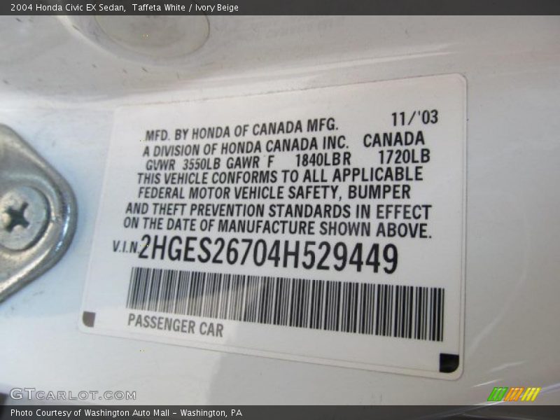 Taffeta White / Ivory Beige 2004 Honda Civic EX Sedan