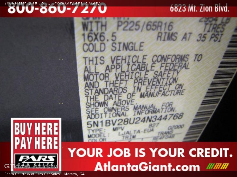 Smoke Gray Metallic / Gray 2004 Nissan Quest 3.5 SL