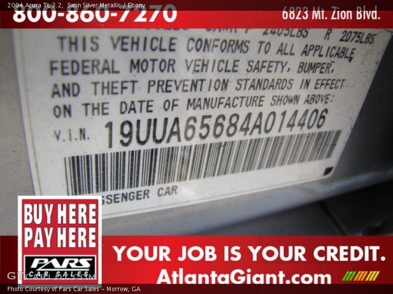 Satin Silver Metallic / Ebony 2004 Acura TL 3.2