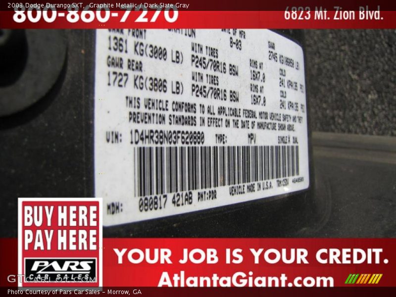 Graphite Metallic / Dark Slate Gray 2003 Dodge Durango SXT