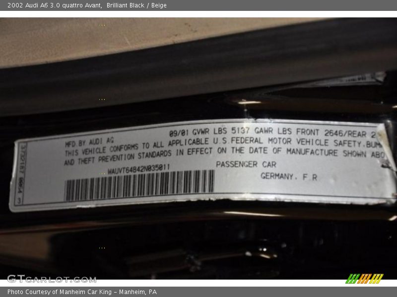 Brilliant Black / Beige 2002 Audi A6 3.0 quattro Avant