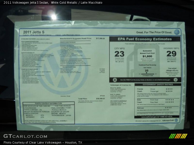 White Gold Metallic / Latte Macchiato 2011 Volkswagen Jetta S Sedan