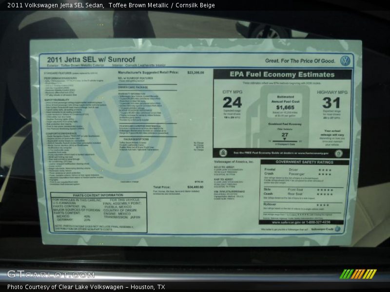 Toffee Brown Metallic / Cornsilk Beige 2011 Volkswagen Jetta SEL Sedan