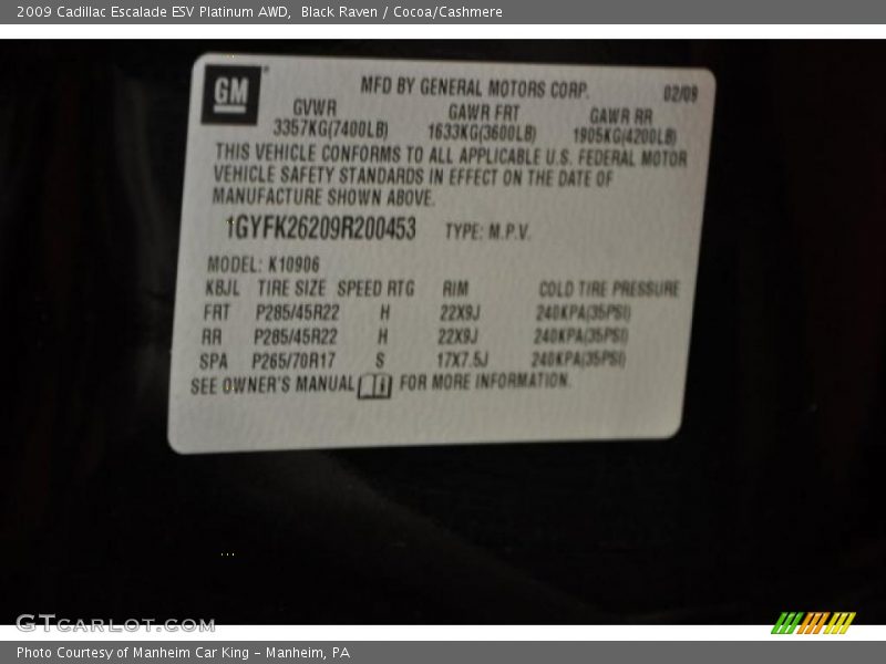 Black Raven / Cocoa/Cashmere 2009 Cadillac Escalade ESV Platinum AWD