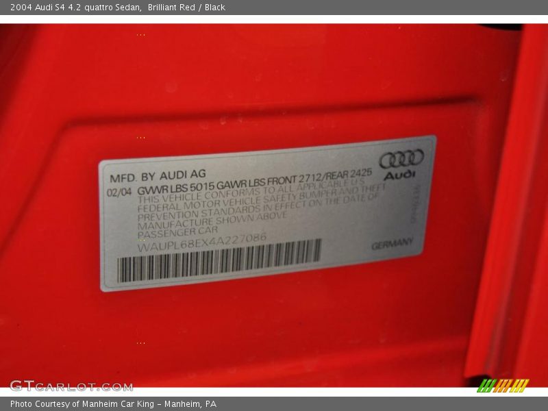 Brilliant Red / Black 2004 Audi S4 4.2 quattro Sedan