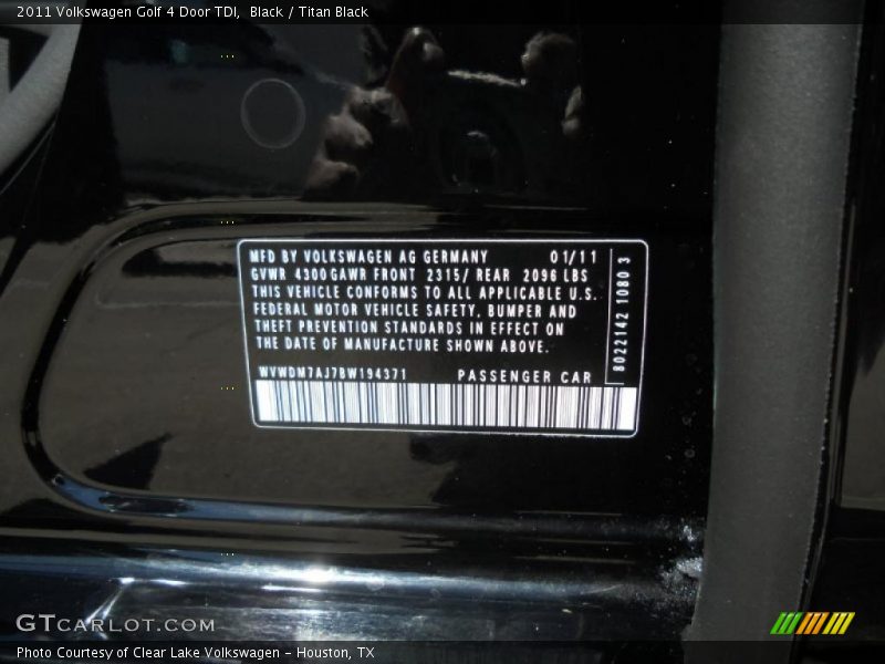 Black / Titan Black 2011 Volkswagen Golf 4 Door TDI