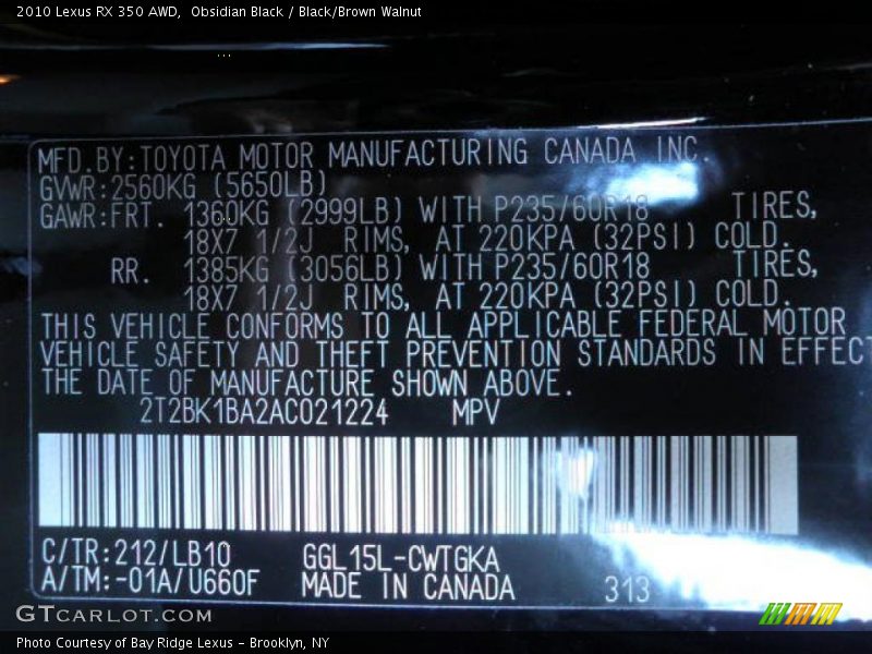 Obsidian Black / Black/Brown Walnut 2010 Lexus RX 350 AWD