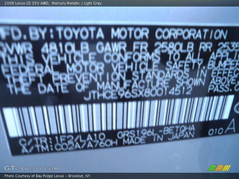 Mercury Metallic / Light Gray 2008 Lexus GS 350 AWD