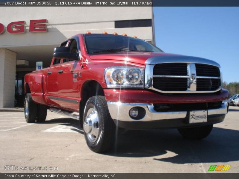 Inferno Red Crystal Pearl / Khaki 2007 Dodge Ram 3500 SLT Quad Cab 4x4 Dually