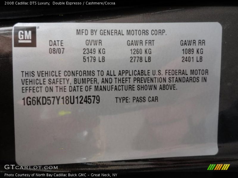 Double Espresso / Cashmere/Cocoa 2008 Cadillac DTS Luxury