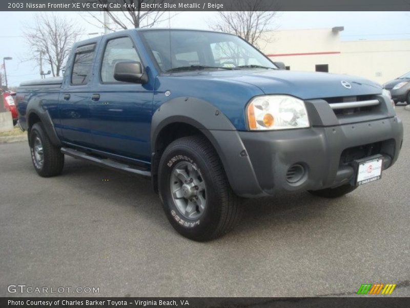 Electric Blue Metallic / Beige 2003 Nissan Frontier XE V6 Crew Cab 4x4