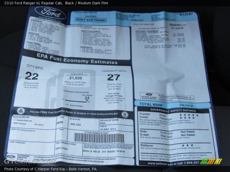 Black / Medium Dark Flint 2010 Ford Ranger XL Regular Cab